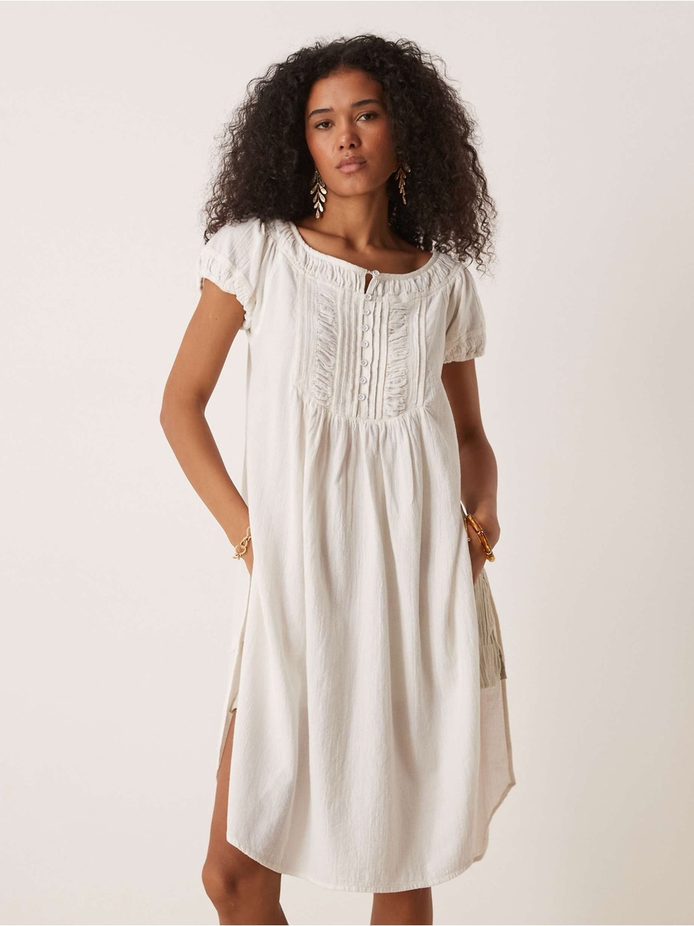 Free People boho midi tunic top in clean ivory BNWT